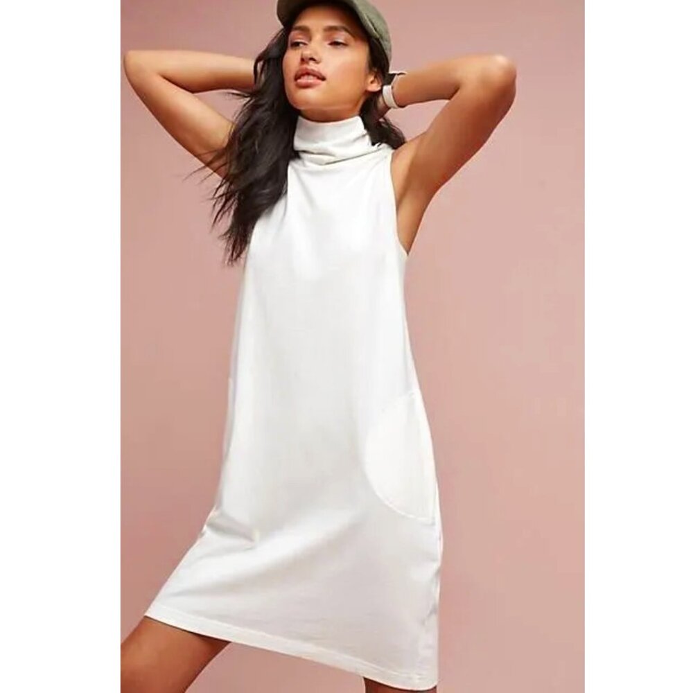 ANTHROPOLOGIE AKEMI & KIM Mock Neck White Tunic Shift Dress Size Small NWT